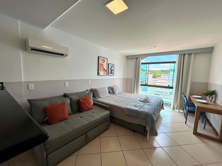 Loft Janela do Mirante - Cama King e vista do mar