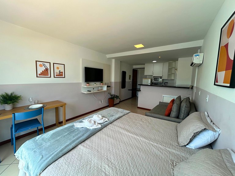 Loft Janela do Mirante - Cama King e vista do mar